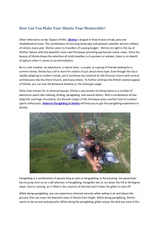 How Can You Make Your Shimla Tour Memorable