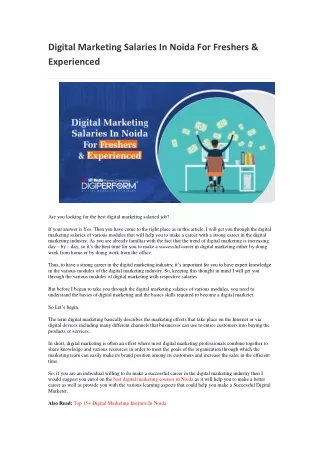 Digital Marketing Salaries In Noida For Freshers