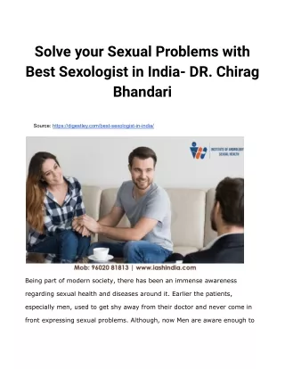 Solve your Sexual Problems with Best Sexologist in India- DR