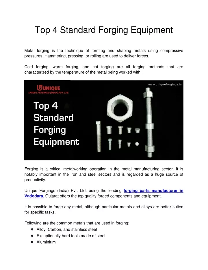 top 4 standard forging equipment