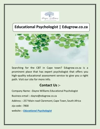 Educational Psychologist | Edugrow.co.za