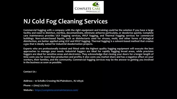 nj cold fog cleaning services