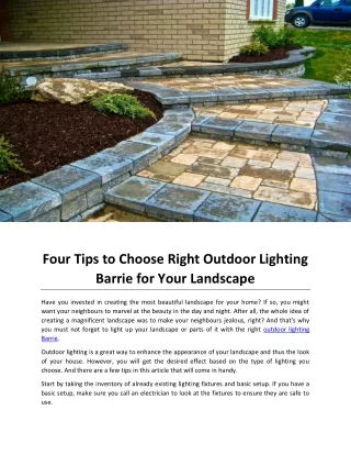 Four Tips to Choose Right Outdoor Lighting Barrie for Your Landscape