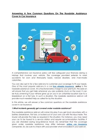Answering a few common questions on the roadside assistance cover in car insurance