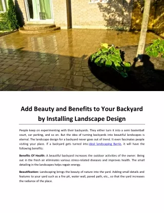 Add Beauty and Benefits to Your Backyard by Installing Landscape Design