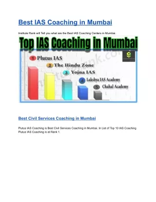 Best IAS Coaching in Mumbai Institute Rank