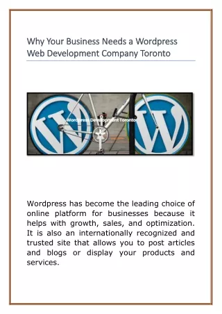 Why Your Business Needs a Wordpress Web Development Company Toronto
