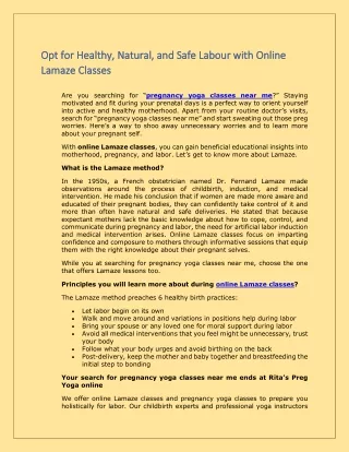 Opt for Healthy, Natural, and Safe Labour with Online Lamaze Classes