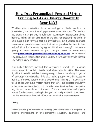 How Does Personalized Personal Virtual Training Act As An Energy Booster In Your Life
