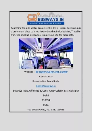 30 Seater Bus for Rent in Delhi | Busways.in