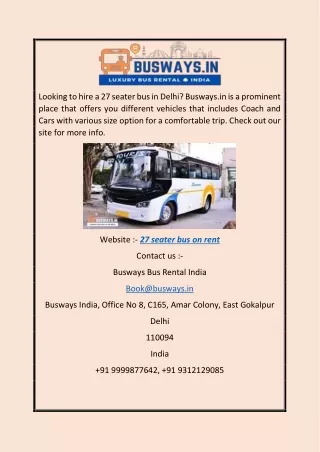 27 Seater Bus on Rent | Busways.in