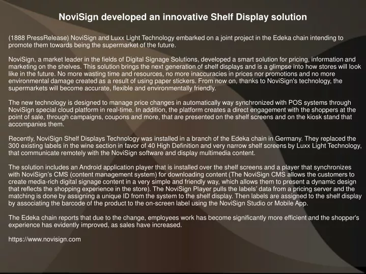 novisign developed an innovative shelf display