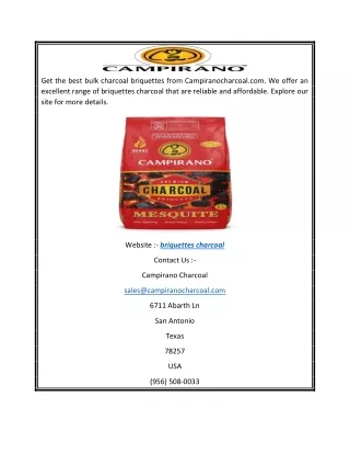 Briquettes Charcoal | Campiranocharcoal.com