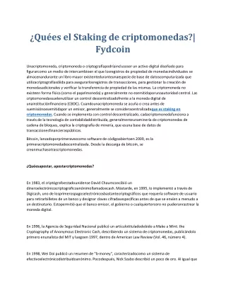 qu es el staking de criptomonedas fydcoin