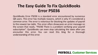 The Easy Guide To Fix QuickBooks Error PS036