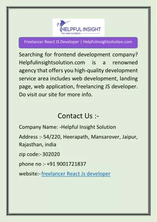 Freelancer React JS Developer | Helpfulinsightsolution.com