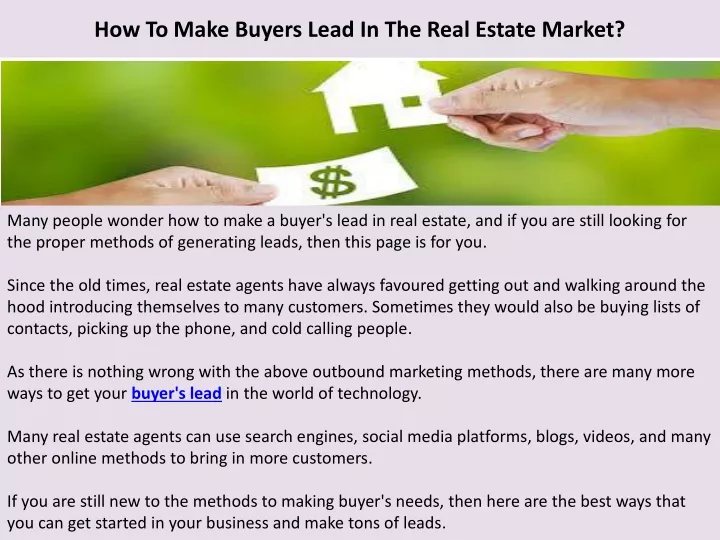 how to make buyers lead in the real estate market