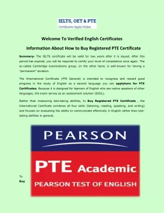 Information About How to Buy Registered PTE Certificate