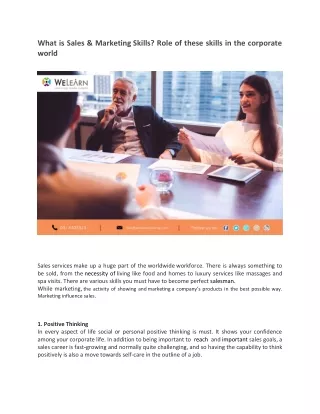 Sales & Marketing skills.Role of these skills in corporate world