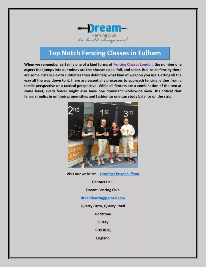 top notch fencing classes in fulham