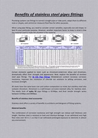 Benefits of stainless steel pipes fittings