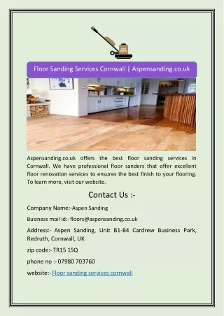 Floor Sanding Services Cornwall | Aspensanding.co.uk