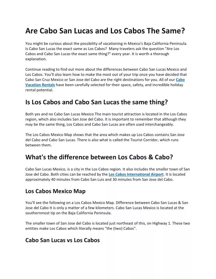 are cabo san lucas and los cabos the same