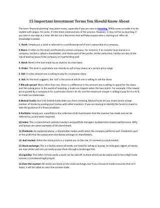 15 important investment terms you should know