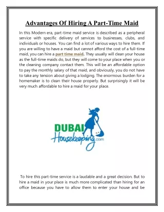 Advantages Of Hiring A Part-Time Maid