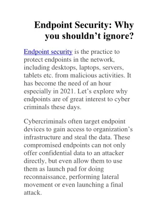Endpoint Security: Why you shouldn’t ignore?