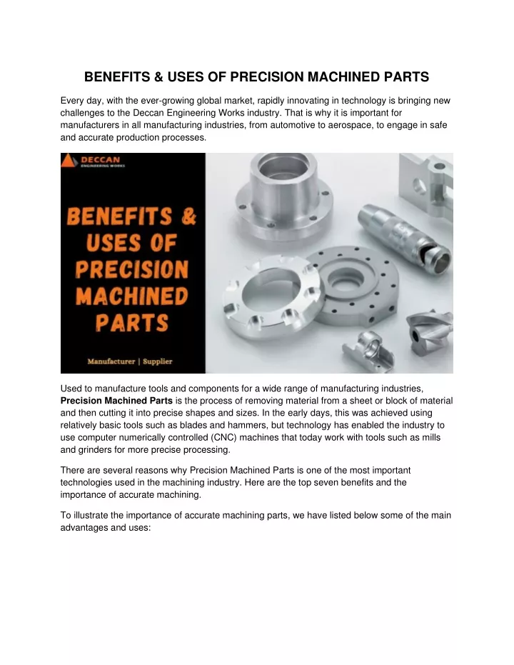 benefits uses of precision machined parts