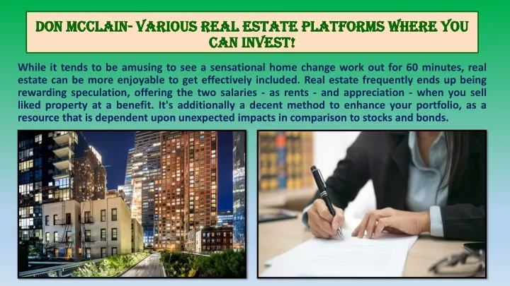 don mcclain various real estate platforms where you can invest