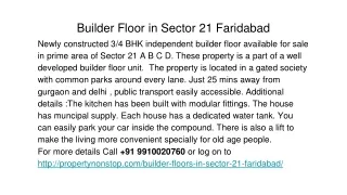 Builder Floor in Sector 21 Faridabad