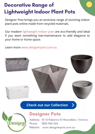 Decorative Range of  Lightweight Indoor Plant Pots