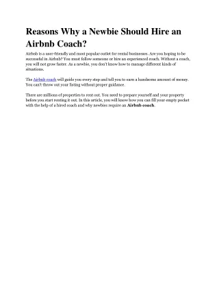 Reasons Why A Newbie Should Hire An Airbnb Coach-Jim G Coaching Club