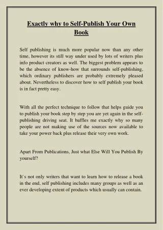 exactly why to self publish your own book