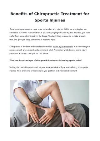 Benefits of Chiropractic Treatment for Sports Injuries