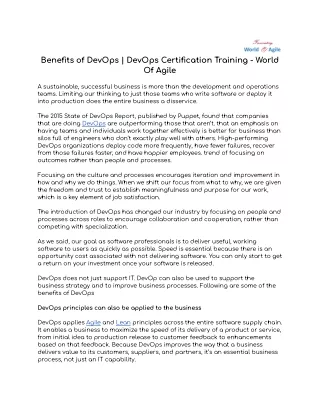 Benefits of DevOps | DevOps Certification Training - World Of Agile