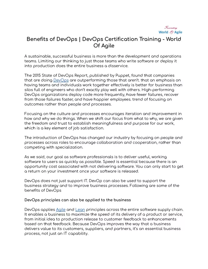 benefits of devops devops certification training