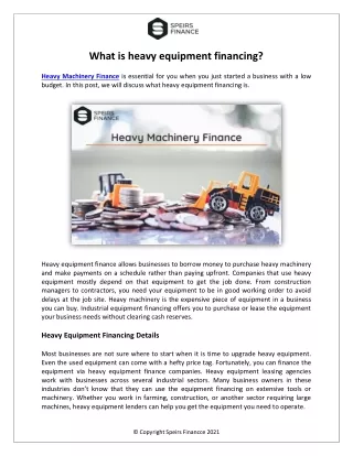 What is heavy equipment financing?