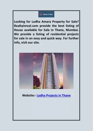Lodha Projects in Thane  Realtyinreal.com