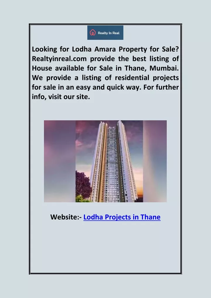 looking for lodha amara property for sale
