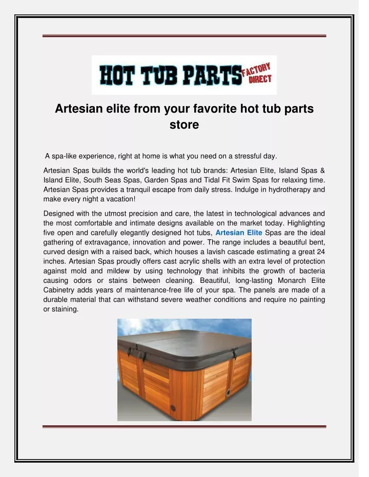 artesian elite from your favorite hot tub parts