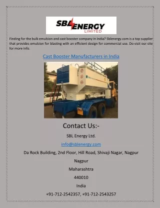 Cast Booster Manufacturers in India | Sblenergy.com