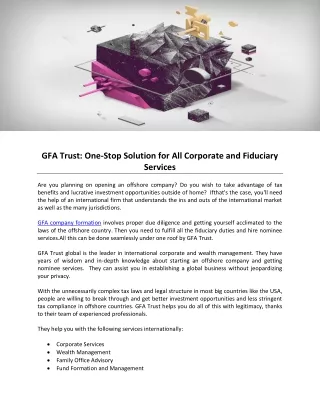 GFA Trust- One-Stop Solution for All Corporate and Fiduciary Services