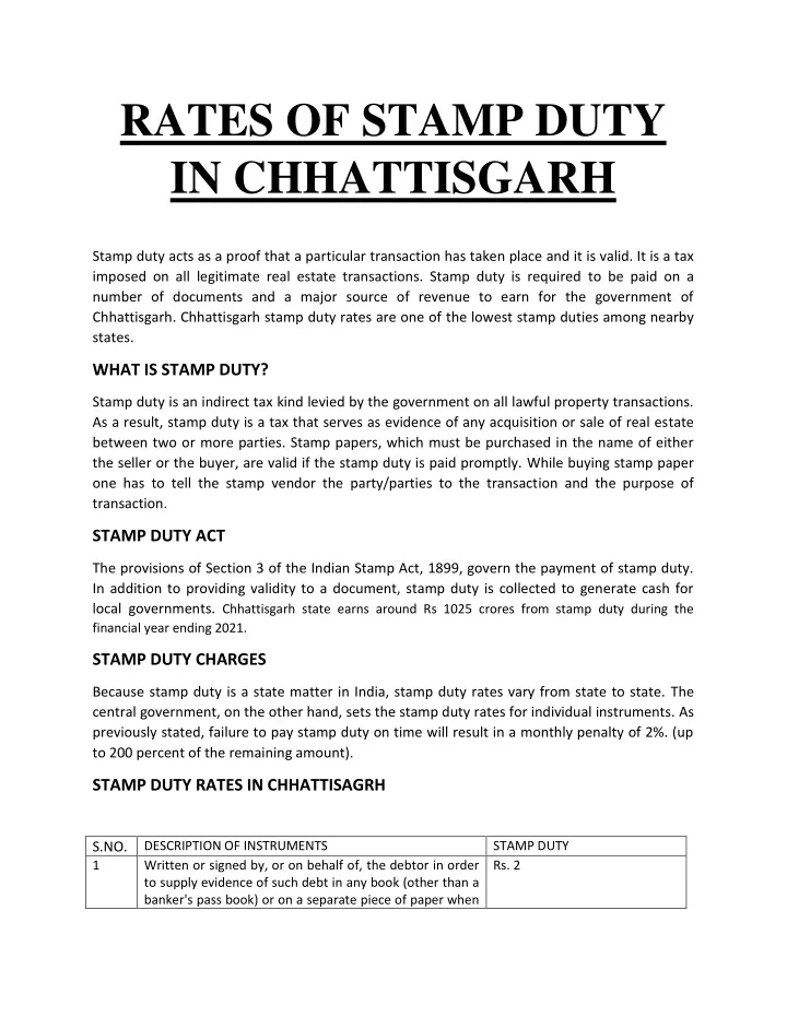 rates of stamp duty in chhattisgarh