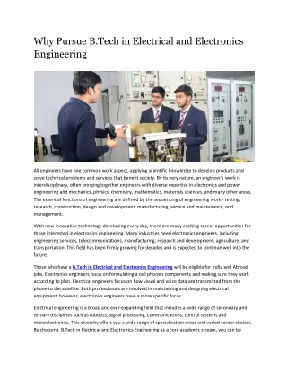 Why Pursue B.Tech in Electrical and Electronics Engineering