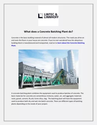 what does a concrete batching plant do