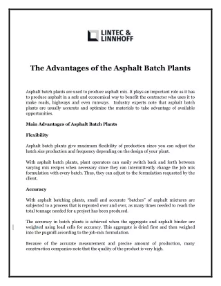 the advantages of the asphalt batch plants
