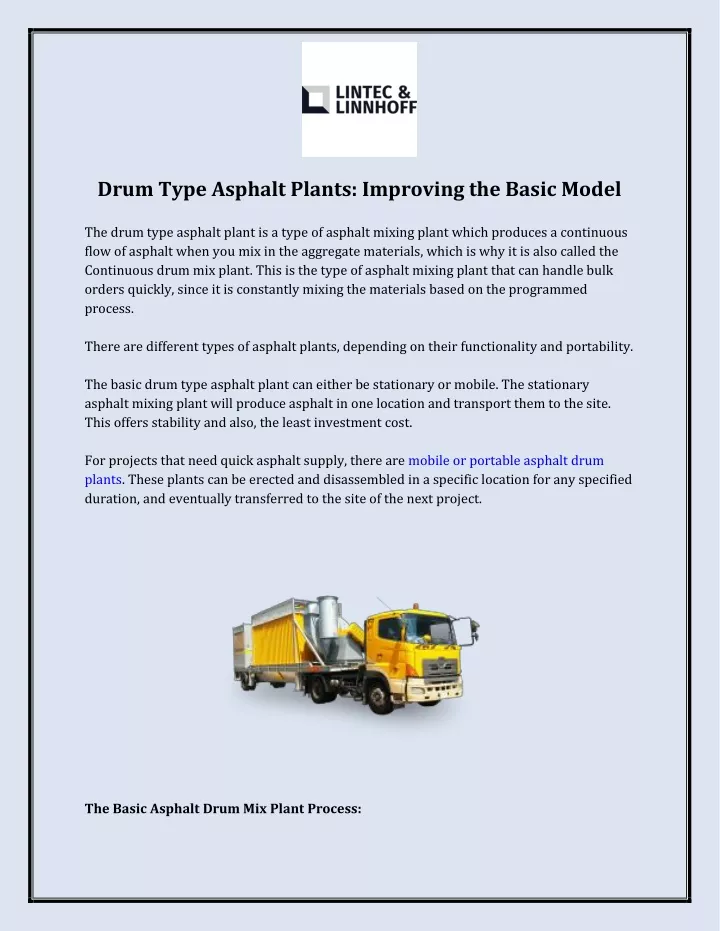 drum type asphalt plants improving the basic model